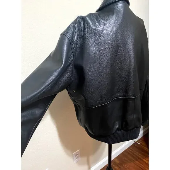 Game Sportswear Bomber Jacket Mens Medium Black Premium Leather FLAW